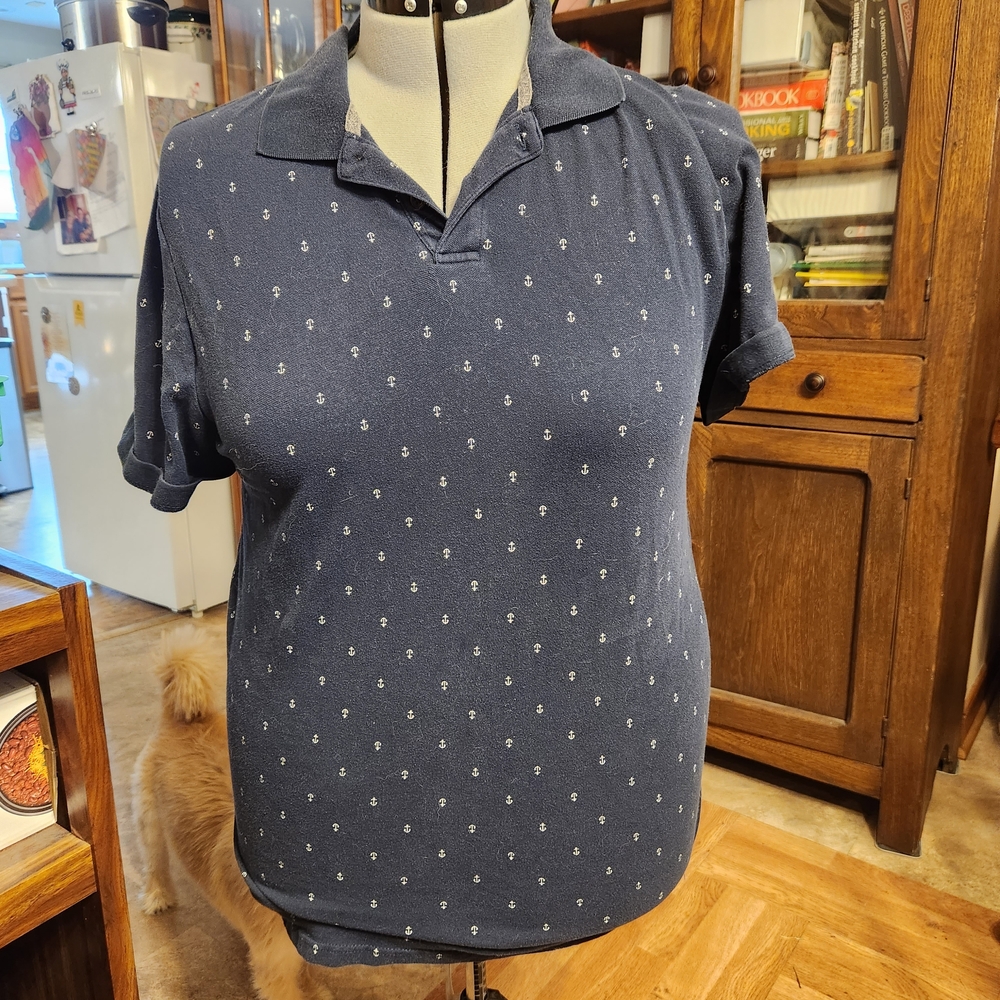Old Navy Dark Blue Polo with White Pattern